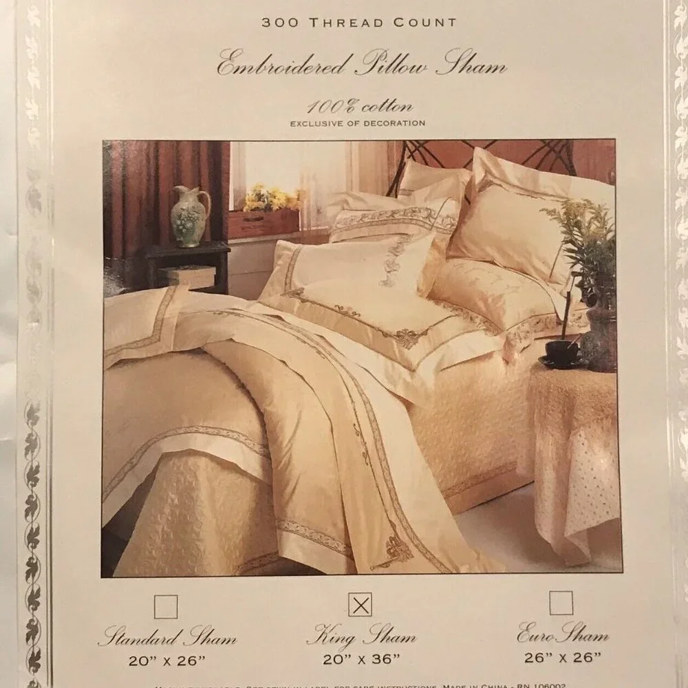 3 Pc Set Bella Lux Fine Linens Gold Embroidered King Duvet Cover Shams